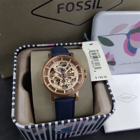 fossil women's me3086 original boyfriend automatic leather watch blue|fossil automatic leather watch.